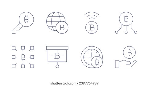 Bitcoin icons. Editable stroke. Containing key, blockchain, world, presentation, bitcoin, cryptocurrency.