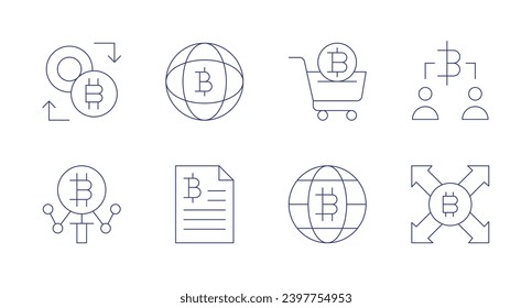 Bitcoin icons. Editable stroke. Containing exchange, search, network, billing, cart, bitcoin.