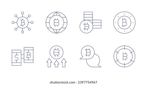 Bitcoin icons. Editable stroke. Containing cash, exchange, trading, increase, bitcoin.