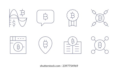 Bitcoin icons. Editable stroke. Containing chart, money laundering, information, pin, bitcoin, bitcoins.