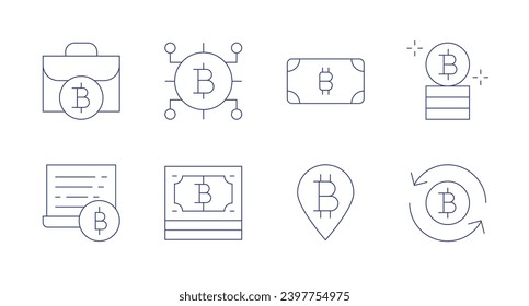 Bitcoin icons. Editable stroke. Containing briefcase, crypto, cryptocurrency, cash, bitcoin, exchange.