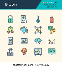 Bitcoin icons. Filled outline design collection 38. For presentation, graphic design, mobile application, web design, infographics. Vector illustration.