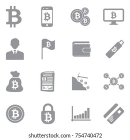 Bitcoin Icons. Gray Flat Design. Vector Illustration. 