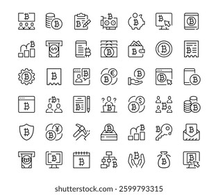 Bitcoin icons. Outline symbols collection. Premium vector line icons set