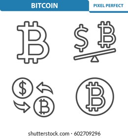 Bitcoin Icons. Professional, pixel perfect icons optimized for both large and small resolutions. EPS 8 format. 5x size for preview.