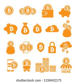 Bitcoin icons set. Criptocurrency symbols. Blockchain technology vector illustration