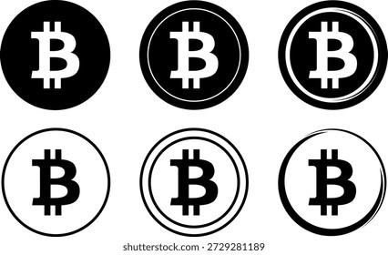 Conjunto de iconos de Bitcoin. Símbolos redondos de criptomonedas. Ilustración vectorial aislada sobre fondo transparente