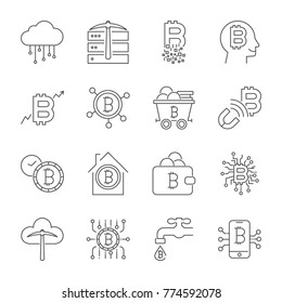 Bitcoin icons set. Digital currency.  Cryptocurrency.  Editable Stroke