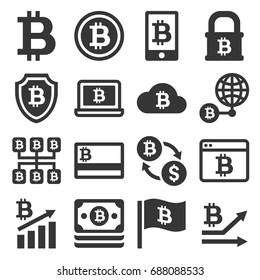 Bitcoin Icons Set on White Background. Vector