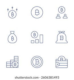 Bitcoin icons set. Thin Line style, editable stroke. users, money bag, digital wallet, bitcoin, bitcoins, diagram.