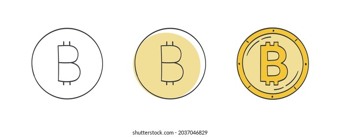 Bitcoin icons. Bitcoin symbol drawn. World currency icons. Vector illustration