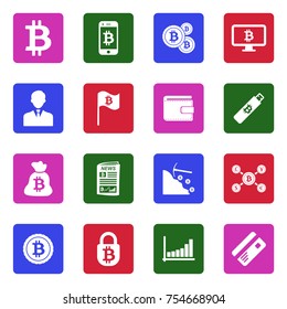 Bitcoin Icons. White Flat Design In Square. Vector Illustration. 