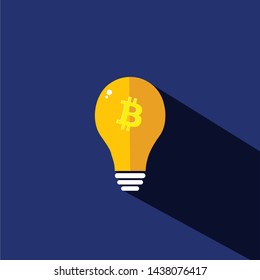 Bitcoin idea bulb on blue background