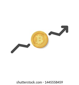Bitcoin up illustration with arrow icon. Vector illustration