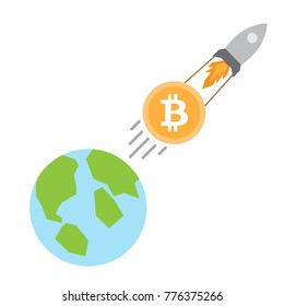 Bitcoin illustration graphic vector, concept increasing of cryptocurrency value with spaceship