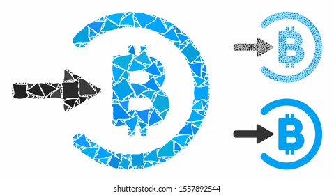 Bitcoin income mosaic of rugged elements in variable sizes and color tints, based on Bitcoin income icon. Vector unequal elements are composed into mosaic.