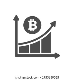 bitcoin aumenta el icono del vector de silueta aislado en blanco. icono de criptodivisa de bitcoin para web, aplicaciones móviles, diseño de ui e impresión