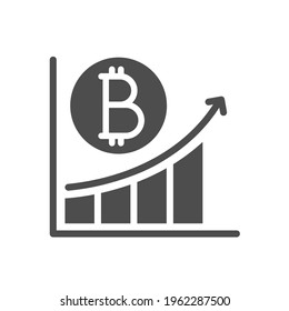 bitcoin increase silhouette vector icon isolated on white. bitcoin cryptocurrency icon for web, mobile apps, ui design and print