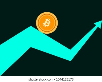 Bitcoin index rating. Trend up arrow. Cryptocurrency, blockchain. Vector illustration