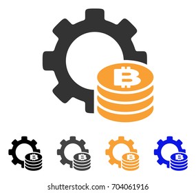 Bitcoin Industry Gear icon. Vector illustration style is flat iconic symbol with black, gray, orange, blue color variants. Designed for web and software interfaces.