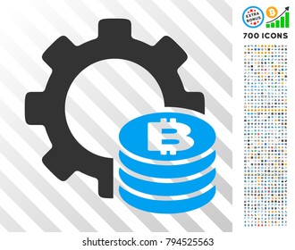 Bitcoin Industry Gear pictograph with 700 bonus bitcoin mining and blockchain clip art. Vector illustration style is flat iconic symbols design for bitcoin websites.