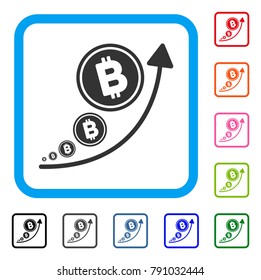 Bitcoin Inflation Trend icon. Flat gray iconic symbol in a blue rounded frame. Black, gray, green, blue, red, orange color versions of Bitcoin Inflation Trend vector.