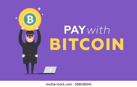 The Bitcoin information plate with the thief for web design and acceptance plates and forms. Trendy styled sign.
