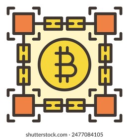 Bitcoin dentro de Blockchain Vector Descentralizado Concepto de criptomoneda icono de color o elemento de diseño