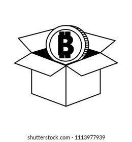 Bitcoin inside box in black and white