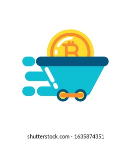 Bitcoin inside cart design of Cryptocurrency money currency exchange financial bank web internet market electronic finance and net theme Vector illustration