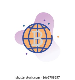 Bitcoin dentro de la esfera global línea de relleno estilo de bloque icono de bit dinero cambio de moneda banco financiero banco web Internet mercado electrónico financiación y tema neto Ilustración vectorial