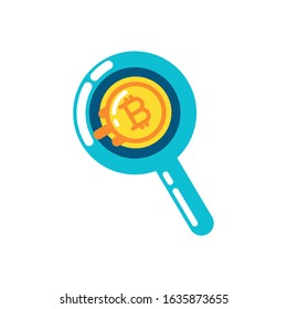 Bitcoin inside lupe design of Cryptocurrency money currency exchange financial bank web internet market electronic finance and net theme Vector illustration