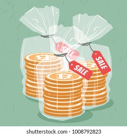 Bitcoin inside plastic bag for sale, discount bitcoin, due to major correction