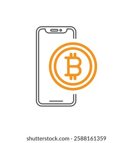 Bitcoin inside Smartphone outline icon. Trendy style vector illustration. Editable graphic resources for many purposes.