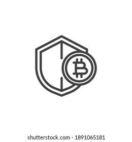 Bitcoin-Versicherungslinie-Symbol lineares Stilzeichen für mobiles Konzept und Webdesign. Vektorsymbol für Bitcoin und Schild. Kryptowährungs-Geldschutzsymbol, Logo-Abbildung. Vektorgrafik