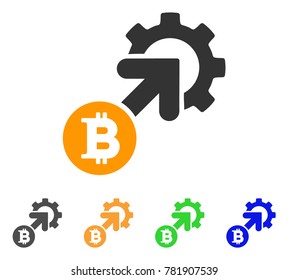 Bitcoin Integration Cog icon. Vector illustration style is a flat iconic bitcoin integration cog symbol with grey, green, blue, yellow color versions. Designed for web and software interfaces.