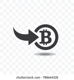Bitcoin integration icon with arrow for internet money vector illustration on transparent background. Crypto currency symbol and coin image for using in web projects or mobile applications. 