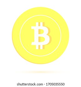 Bitcoin, internet currency coin isolated on white background. BTC gold yellow coin. Cryptocurrency, digital metal money. Excellent cartoon vector illustration.