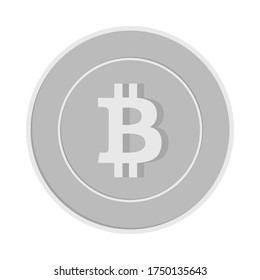 Bitcoin, moneda de internet aislada en fondo blanco. Moneda blanca y negra de plata BTC. Criptomoneda, dinero de metal digital. Ilustración vectorial de dibujos animados exóticos.