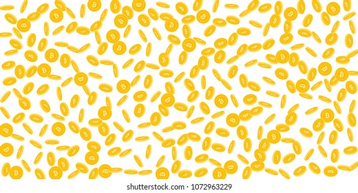 Bitcoin, internet currency coins falling. Scattered sparse BTC coins on white background. Comely wide scatter vector illustration. Jackpot or success concept.