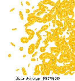 Bitcoin, internet currency coins falling. Scattered floating BTC coins on white background. Extraordinary right gradient vector illustration. Jackpot or success concept.