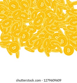 Bitcoin, internet currency coins falling. Scattered big BTC coins on white background. Marvelous top gradient square vector illustration. Jackpot or success concept.