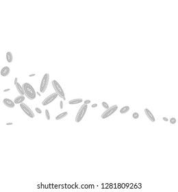 Bitcoin, internet currency coins falling. Scattered black and white BTC disorderly coins. Jackpot or success concept. Unique square shape vector illustration.