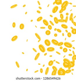 Bitcoin, internet currency coins falling. Scattered disorderly BTC coins on white background. Exquisite right gradient vector illustration. Jackpot or success concept.