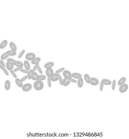 Bitcoin, internet currency coins falling. Scattered black and white BTC small coins. Jackpot or success concept. Valuable square shape vector illustration.