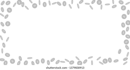 Bitcoin, internet currency coins falling. Scattered black and white BTC sparse coins. Jackpot or success concept. Exotic wide scattered frame vector illustration.