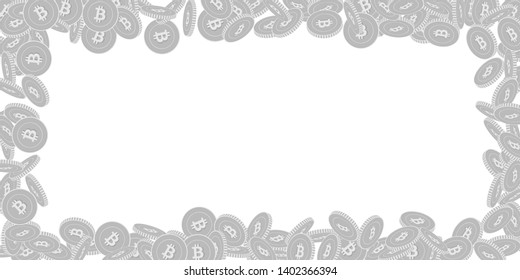 Bitcoin, internet currency coins falling. Scattered black and white BTC bi coins. Jackpot or success concept. Enchanting wide scattered frame vector illustration.