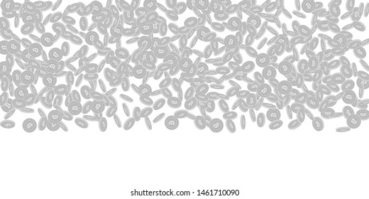 Bitcoin, internet currency coins falling. Scattered black and white BTC small coins. Jackpot or success concept. Fabulous wide top gradient vector illustration.