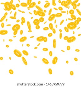 Bitcoin, internet currency coins falling. Scattered disorderly BTC coins on white background. Interesting top gradient vector illustration. Jackpot or success concept.