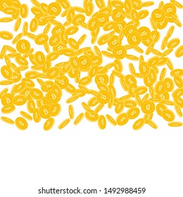 Bitcoin, internet currency coins falling. Scattered small BTC coins on white background. Nice top gradient square vector illustration. Jackpot or success concept.